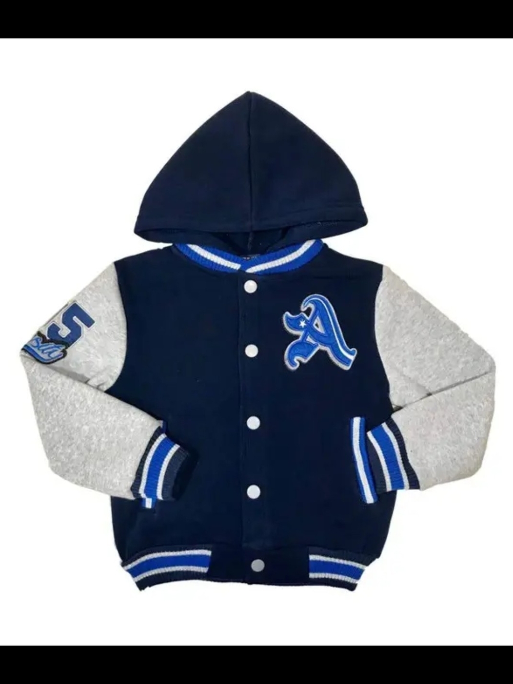 Unik Navy, Gray and Blue Letterman Hoodie for Kids